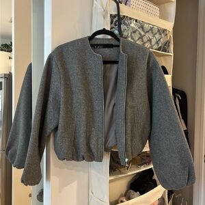 Zara Gray Cropped Bomber Jacket